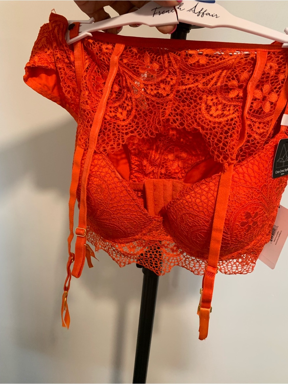 French Affair Orange bra set with Garters -BB180
